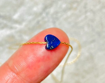 Lapis Lazuli Necklace Simple Heart by PeaceofStoneHandmade Minimalist Blue Crystal Throat Chakra Healing Stone Unique Jewelry Gift for Her