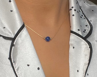 Lapis Lazuli Necklace Dark Navy Blue Necklace Women’s Jewelry Natural Gemstone Ball Pendant Small Simple & Elegant, Thin Beaded Necklaces