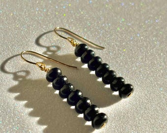 Black Obsidian Stone Dangle Earrings, stamped 14K Gold Filled, Handmade Women's Drop Earrings Rose Gold Unique Jewelry Peaceofstonehandmade
