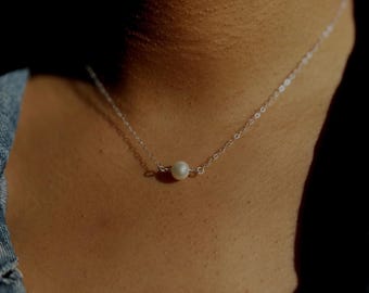 Dainty Single Pearl Necklace: Sterling Silver or Gold Filled, June Birthstone