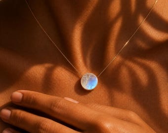 Rainbow Moonstone Necklace, 14k Gold Filled Mineral Circle Necklace, Minimalist Gemstone Jewelry, Dainty Everyday Moonstone Necklace