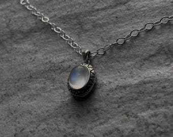 Rainbow Moonstone Necklace: Sterling Silver Crystal Pendant, Handmade in USA