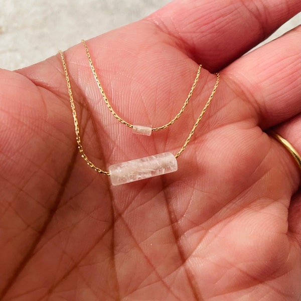 Small Clear Quartz Simple Necklace Wedding Floating Crystal by PeaceofStoneHandmade• Sterling & 14K Gold Filled REAL Clear Quartz Jewelry