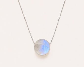 Rainbow Moonstone Necklace, 14k Gold Filled Mineral Circle Necklace, Minimalist Gemstone Jewelry, Dainty Everyday Moonstone Necklace