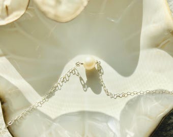 Dainty Single Pearl Necklace: Sterling Silver or Gold Filled