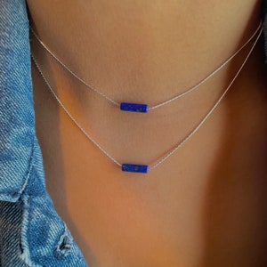 Small crystal pendant necklaces blue stone necklace for throat chakra necklace gemstone lapis lazuli jewelry simple navy blue necklaces gift