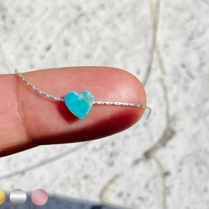 Guided Heart Genuine Blue Turquoise Necklace Sterling Silver Dainty Chain Small Charm Unique Western Jewelry Gifts for Her Gemstone Pendant