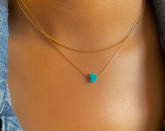 Genuine Blue Turquoise Heart Necklace Gold or 925 Sterling Silver Dainty Chain Pretty Western Jewelry Gifts for Her Real Turquoise Jewelry