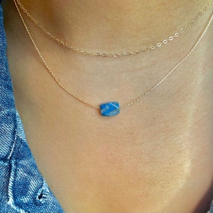 Throat Chakra Crystal Lapis Lazuli Jewelry, Blue Stone Necklaces, Subtle Personalized Necklace Gift Simple Blue Necklace (Genuine Gemstone)