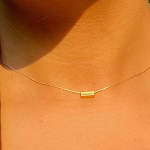 Hammered Gold Minimalist Necklaces Dainty Bar, 14KT Filled Unique Jewelry Gifts for Minimalist, Textured Necklaces, Small Thin Fine Chain