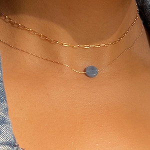 Blue Kyanite Layered Necklace Set for Women with Paperclip Chain in 14K Gold Filled, 925 Silver, Throat Chakra Crystal & Stone Jewelry Gift
