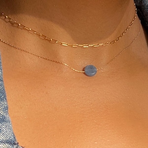Blue Kyanite Necklace Set: 14K Gold Filled Paperclip Chain, Throat Chakra Jewelry
