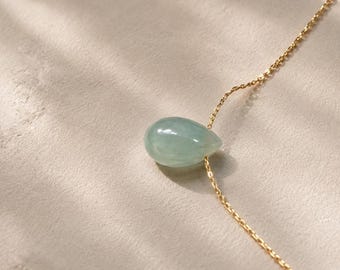 Genuine Jadeite Necklace, Natural Real Jade Pendant, Dainty Green Jade Necklace, Small Gemstone, Jade Jewelry