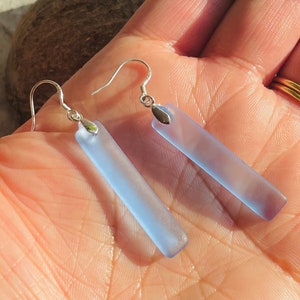 Yes Please “ Soft Blue Sea Glass Earrings Dangle, Stamped 925 Sterling Silver Jewelry for Women, Handmade Upcycled Gifts For Women