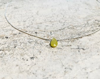 Chartreuse Jade Necklace Small Faceted Teardrop Pendant Necklace Gold 14K Filled, Sterling Silver, Women's Unique Jewelry Gift for Loved One