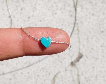 Guided Heart Genuine Blue Turquoise Necklace Sterling Silver Dainty Chain Small Charm Unique Western Jewelry Gifts for Her Gemstone Pendant