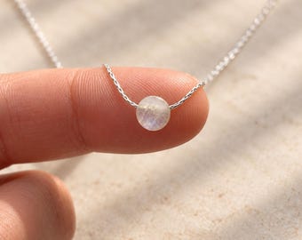 Collier avec pièce en pierre de lune arc-en-ciel, mini ou original, collection de bijoux en or 14 carats ou argent sterling avec cercle minéral
