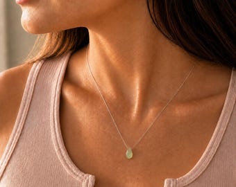 Genuine Jadeite Necklace, Natural Real Jade Pendant, Dainty Green Jade Necklace, Minimalist Crystal Jewelry, Gold Filled Necklace