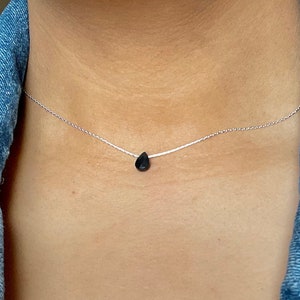 Dainty Black Onyx Pendant Necklace Minimalist Crystal Necklaces with Gold Sterling Silver Chain Small Teardrop Black Jewelry Protection Gift