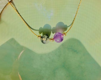 Amethyst & Tourmalated Quartz Necklace: Handmade Crystal Healing Jewelry