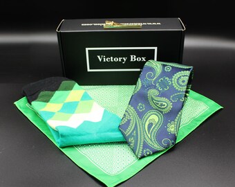 Gift Box for Men - Lucky Green - Gift Ideas for Men, Ties, Socks, Pocket Squares, Lapel Pins, Natural Soaps, More - VictoryBox