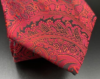 Red and Black Paisley Necktie - Men's Fashion Accessories, Gifts for Him, Formal Wear, Semi-Formal, Bowties, Gift Boxes, More - VictoryBox