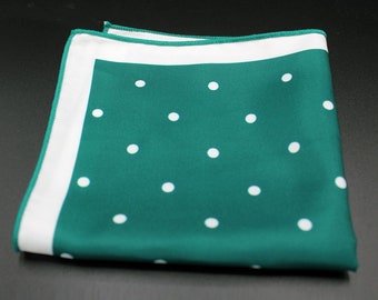 Evergreen and White Polka Dot Pocket Square - Men's Fashion Accessories, Gifts for Him, Formal Wear, Semi-Formal, Bowties, Ties - VictoryBox