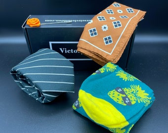 Gift Box for Men - Bahama Orange - Gift Ideas for Men, Ties, Socks, Pocket Squares, Lapel Pins, Natural Soaps, More - VictoryBox