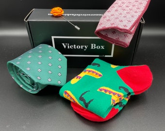 Gift Box for Men - Baja Green - Subscription Box for Men, Ties, Socks, Pocket Squares, Lapel Pins, Natural Soaps, More - VictoryBox