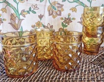 set of 5 vintage glasses in amber yellow glass PERNOD France 2 assorted models