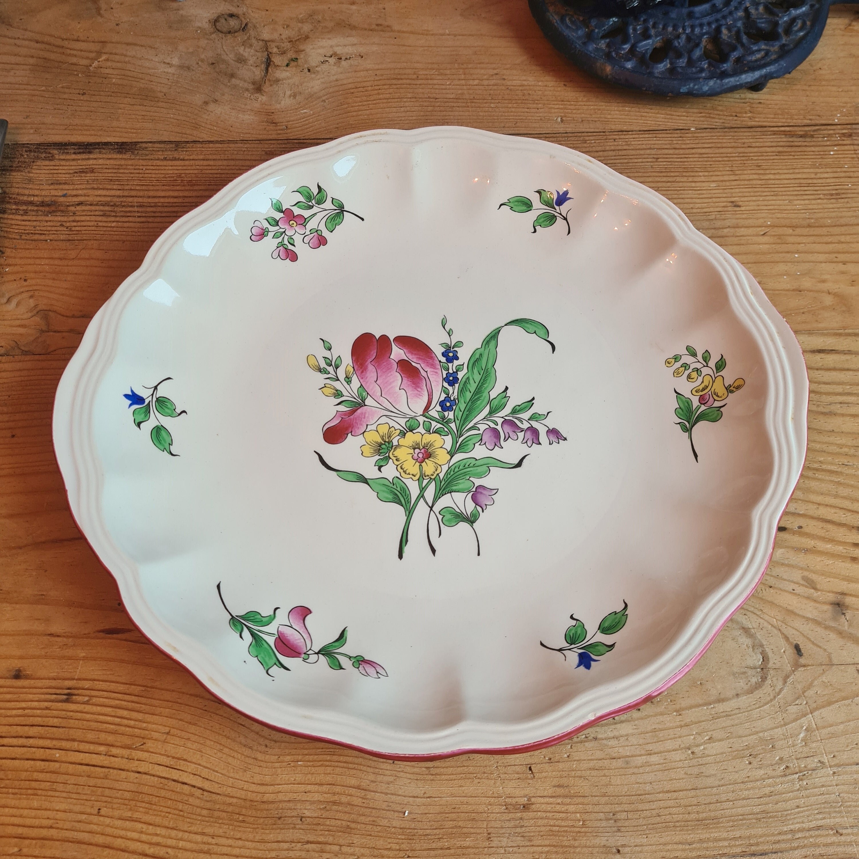 Plat à Gateau Ancien Kg Luneville Modéle Réverbère Aux Roses