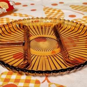 Vintage aperitif compartment dish in yellow amber glass