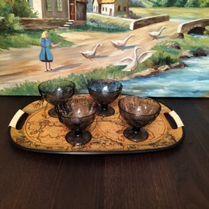 Set of 4 ice cream cups Bormioli Rocco Italy diamond model in black glass Diamond 22cl
