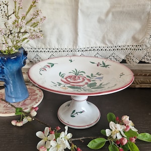 compote plate on foot in old earthenware SARREGUEMINES style Réverbère