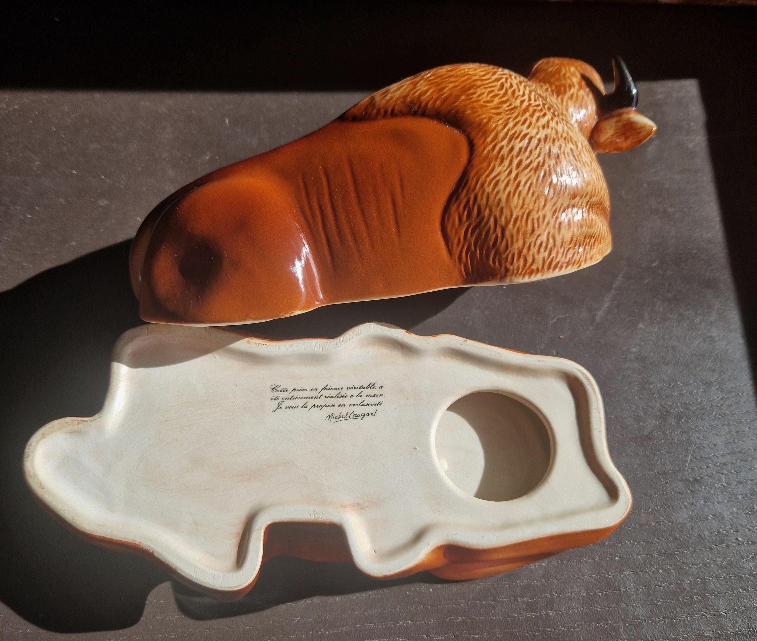 Terrine Zoomorphe Bison Michel Caugant - Céramique Barbotine - Fabrication Française - XXème