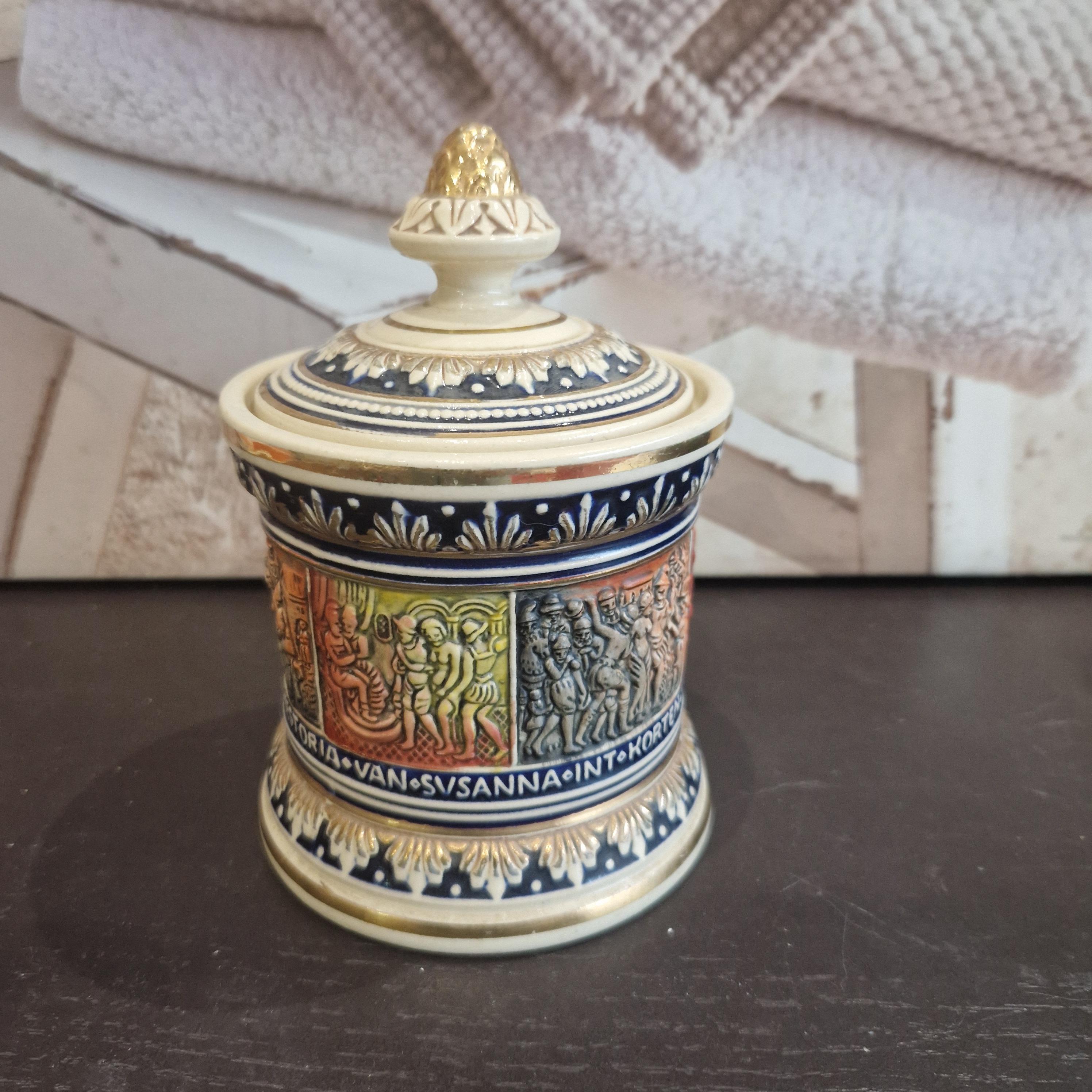 german tobacco jar Tobacco jar box with ceramic lid West Germany MARZI ET REMY story of Suzanne