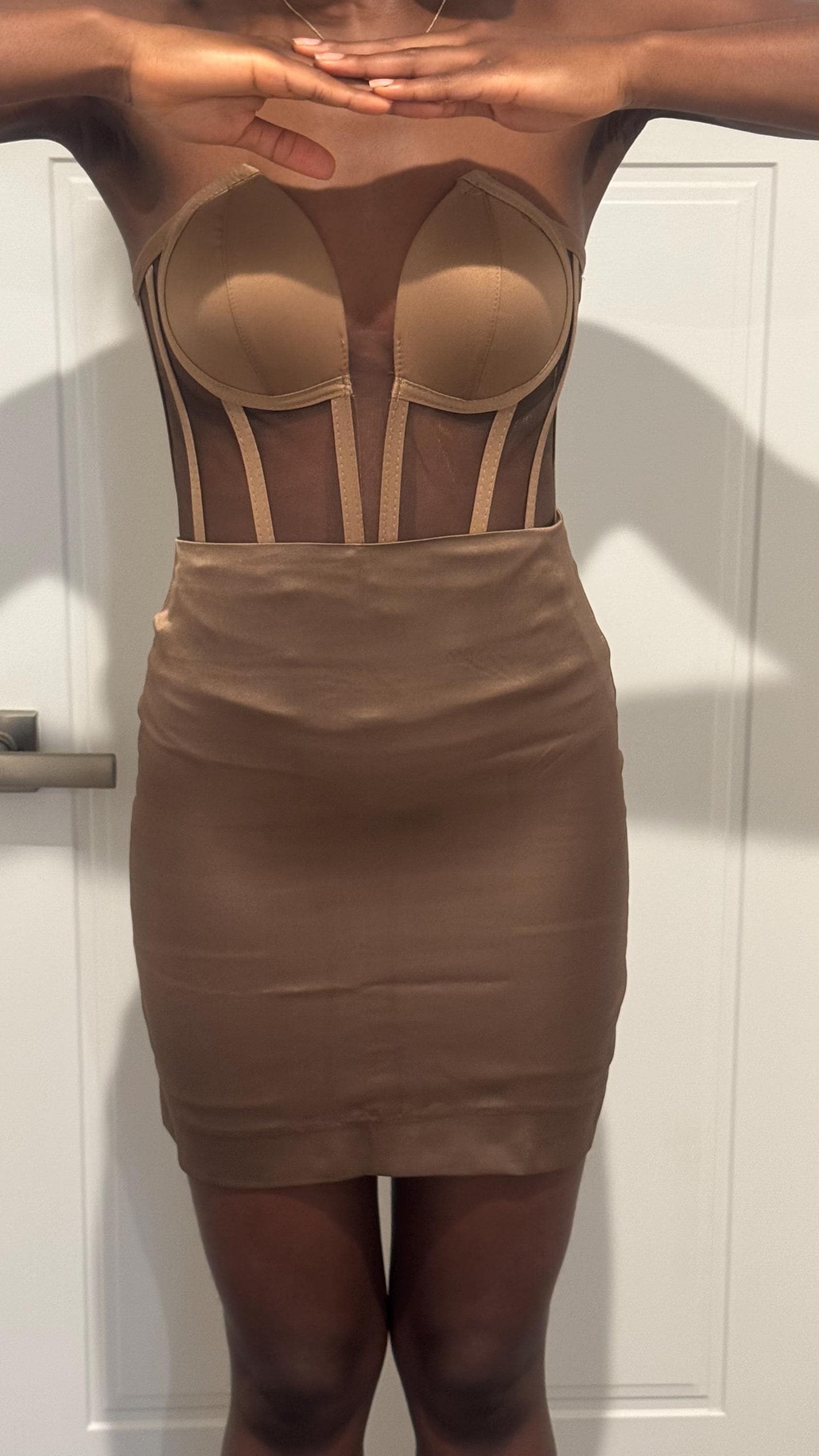 princess polly baby blue dress ROTATE Birger Christensen Brown Satin Corset Maxi Dress