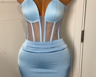 Base para vestido corset azul claro