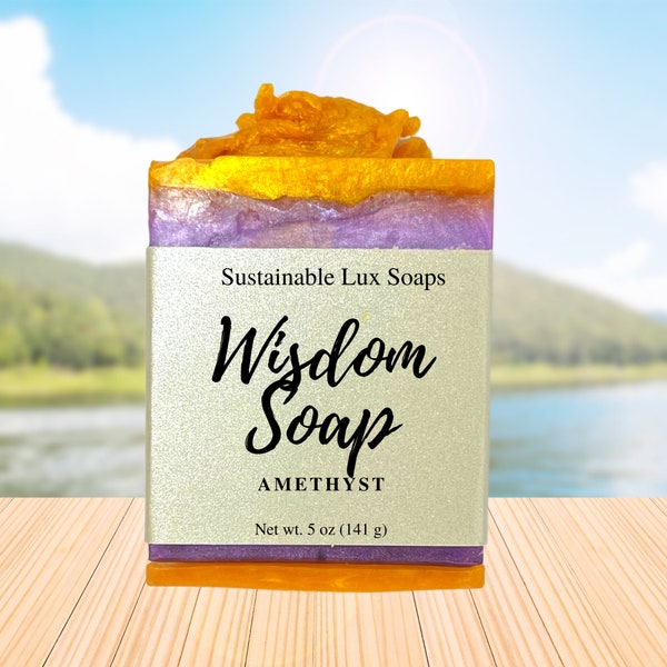 Wisdom Soap | Aromatherapy | Calming | Creativity | Unique Gift Set | Candle | Amethyst Crystals | Birthstone | 6th Wedding Anniversary