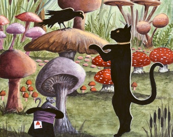 Black Cat Prints, Alice In Wonderland, Fantasy Art