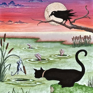 Impression d&#39;art, impressions de chat noir, art effrayant, art fantastique