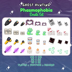 Puede incluir: Un conjunto de 28 emotes de Twitch para el popular juego de terror Phasmophobia. Los emotes presentan varios objetos y s&iacute;mbolos del juego, incluyendo un term&oacute;metro, una vela, un libro, una huella de mano y un fantasma.