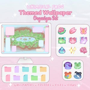 Pastel Frog Computer Desktop Theme Wallpaper Organizer Set