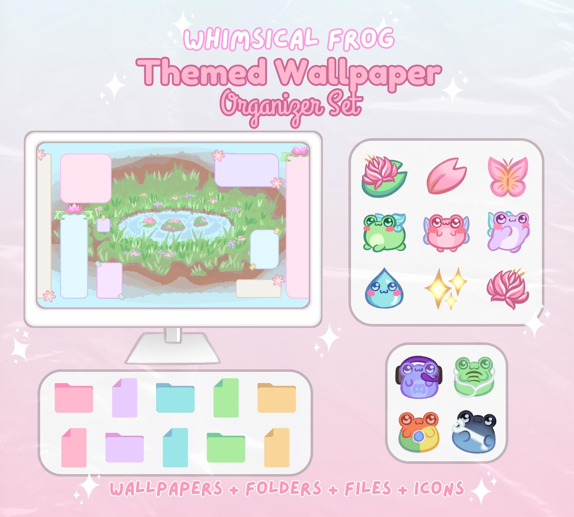 Pastel Frog Computer Desktop Theme Wallpaper Organizer Set - Etsy