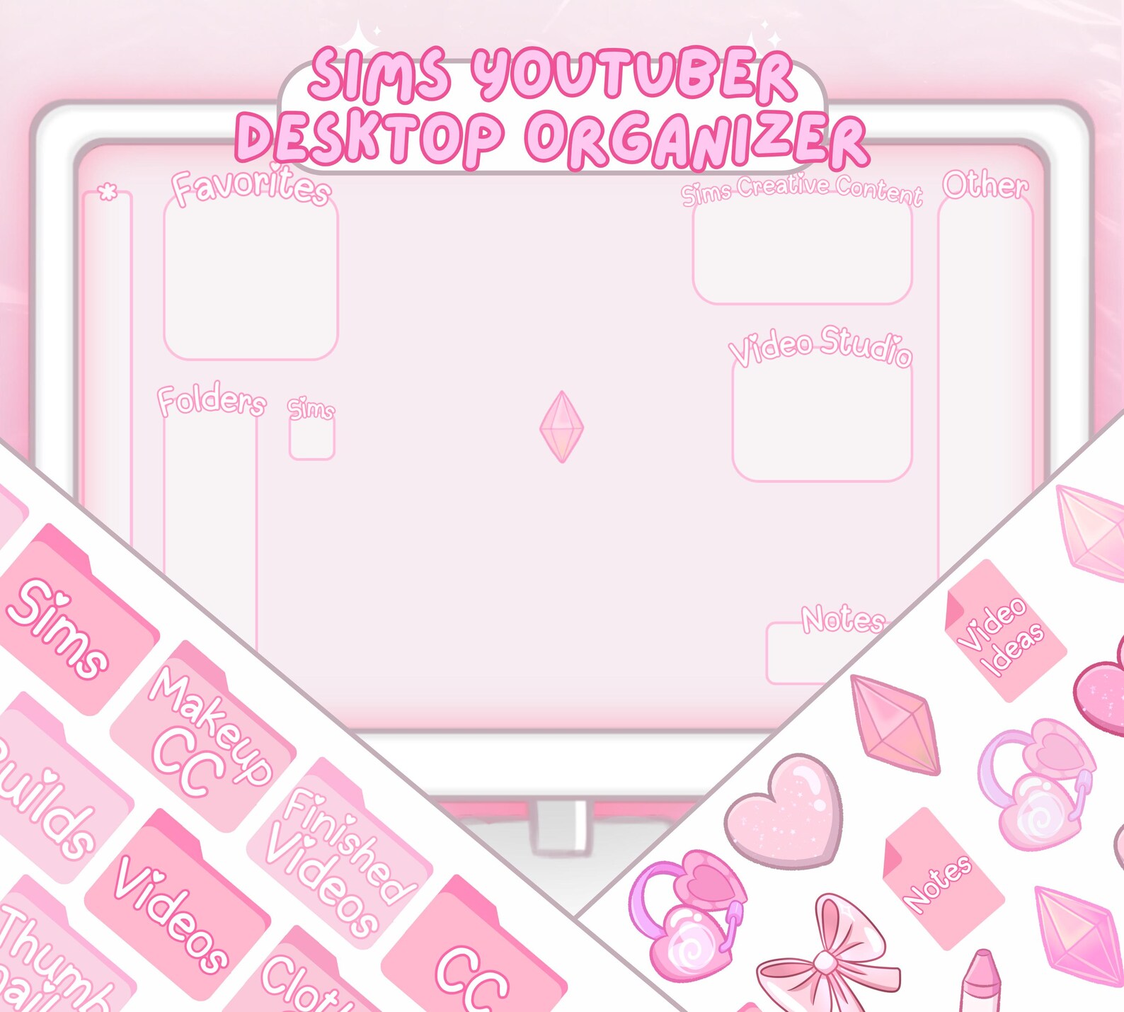 Sims Youtuber Pink Computer Desktop Theme Wallpaper Organizer Set - Etsy