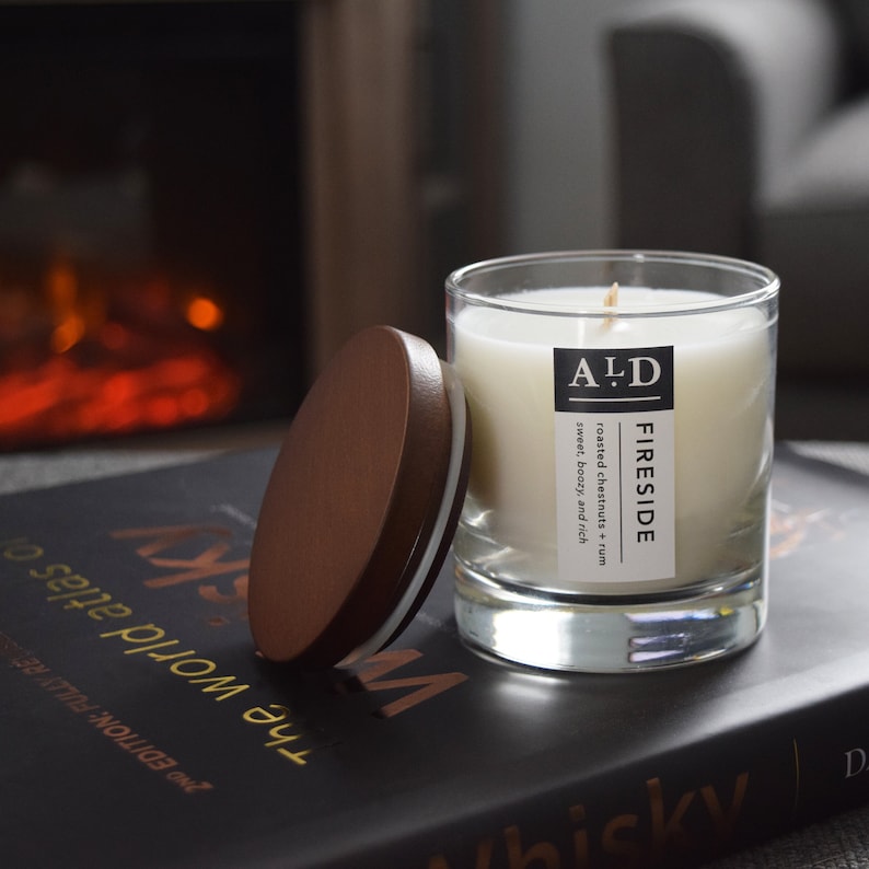 Rum Scented Candle Wooden Wick Candle Roasted Chestnuts Coconut Soy Candle Hand Poured Candle