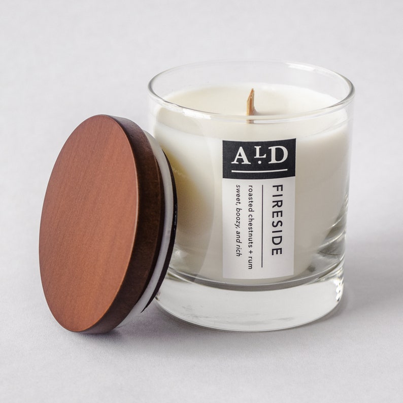 Rum Scented Candle Wooden Wick Candle Roasted Chestnuts Coconut Soy Candle Hand Poured Candle