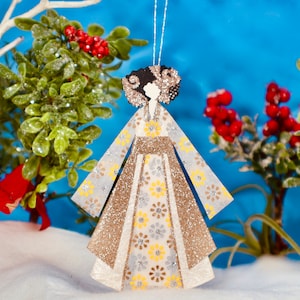 Gold Glitter Floral Handmade Ornament, Origami Angel Doll