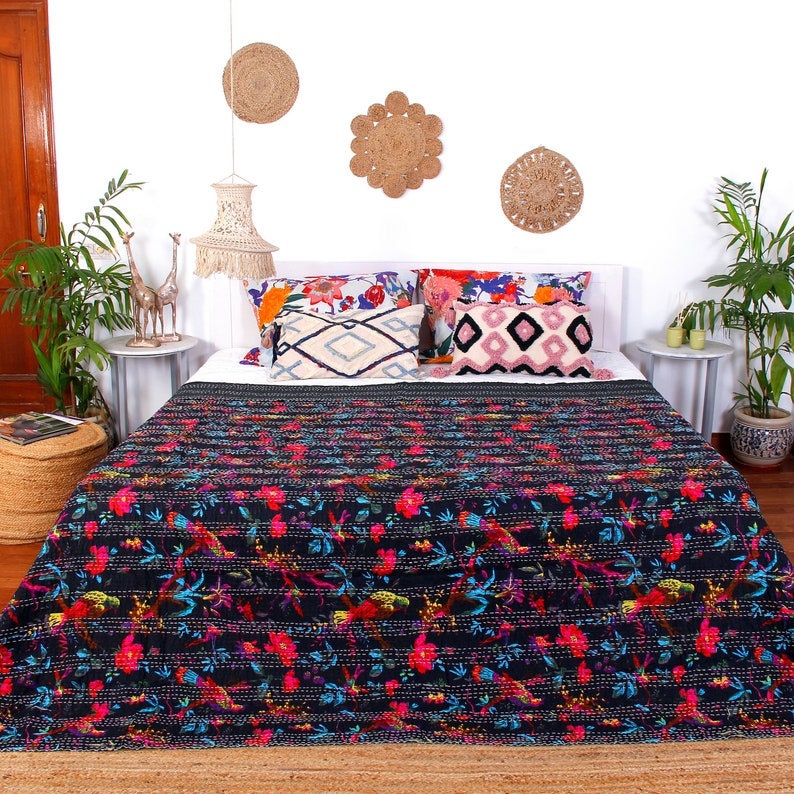 Cotton Handmade Blankets Indian Kantha Quilts King/Queen Size Bedding Bedspreads 