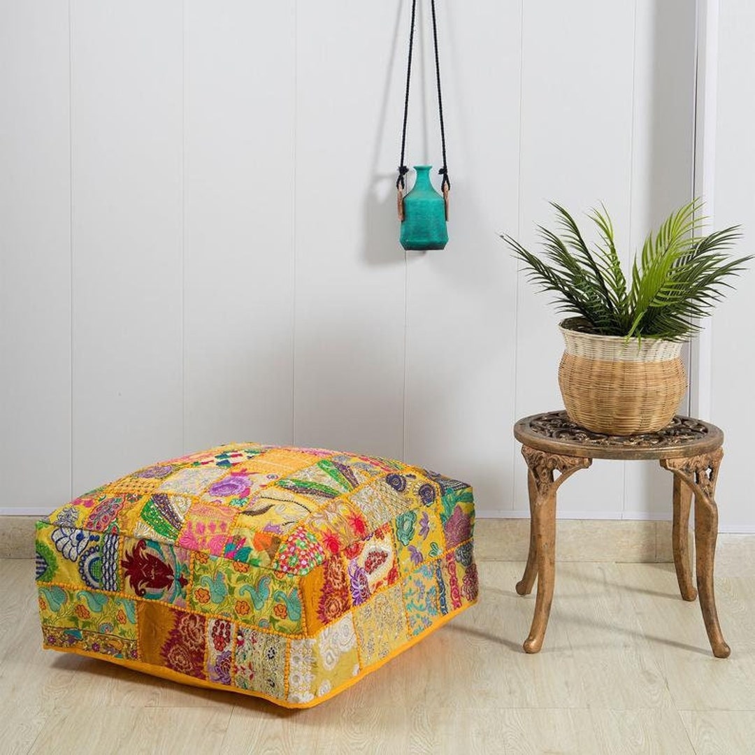Bohemian Floor Cushions Decorative Cushion Cover Sari Etsy